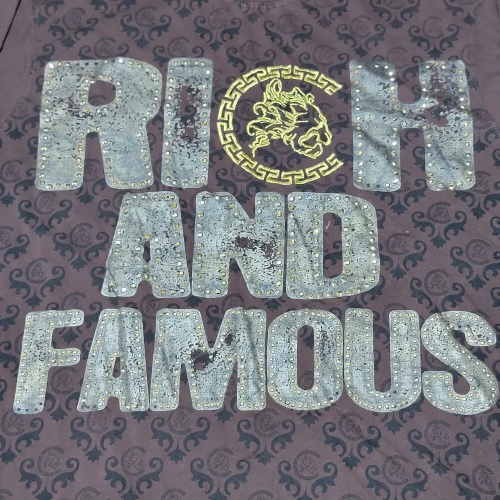 Cezer LS Brown Unisex Tee w/ Bling "Rich And Famous" - Size 3X - Picture 2 of 10